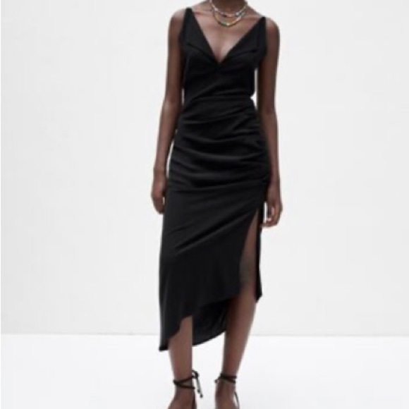 Zara Dresses & Skirts - ZARA fitted black Midi Dress with open back size XS